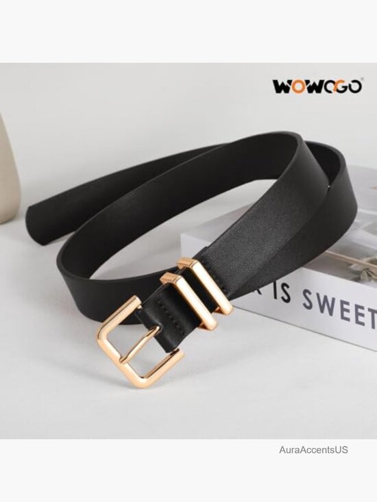 3-Pack Women Leather Belt 1.3 inch Gold Silver Buckle for Jeans Dresses
